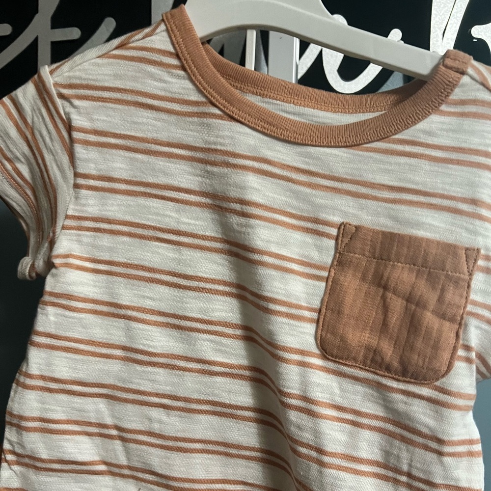 Cloud Island Striped Brown and White Short Sleeve Shirt and Brown Short Set NWT - Picture 2 of 4